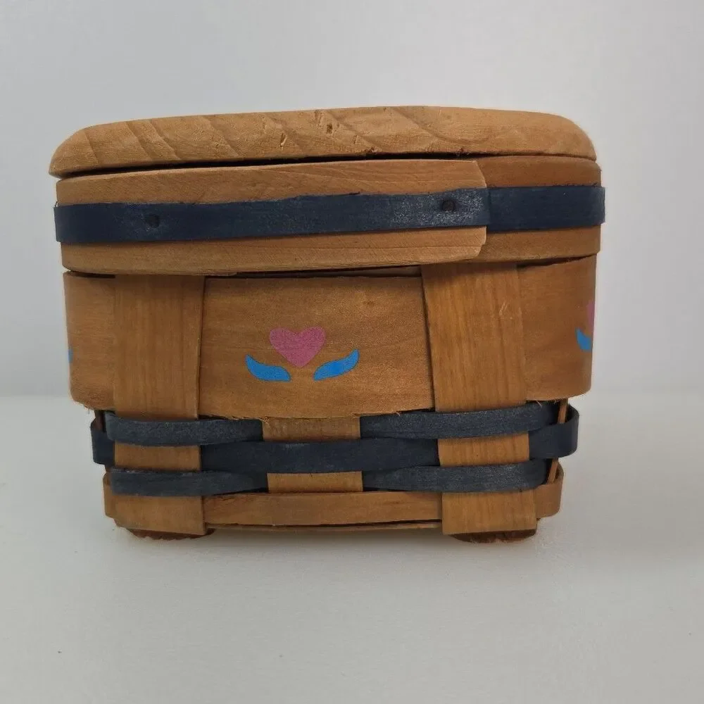 VTG Handmade Wooden Potpourri Basket with Heart Lid & Wire Insert Rustic Country